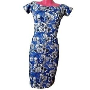 Alexia Admor Blue Black White Floral Dress XS